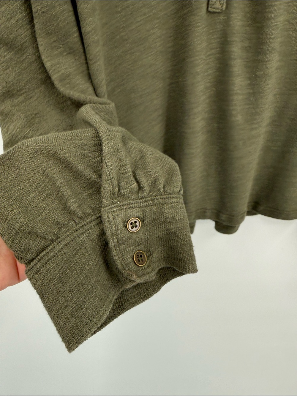 Anthropologie Pilcro Ruffle-Shoulder Henley Top in Olive Green Size L - Picture 7 of 13